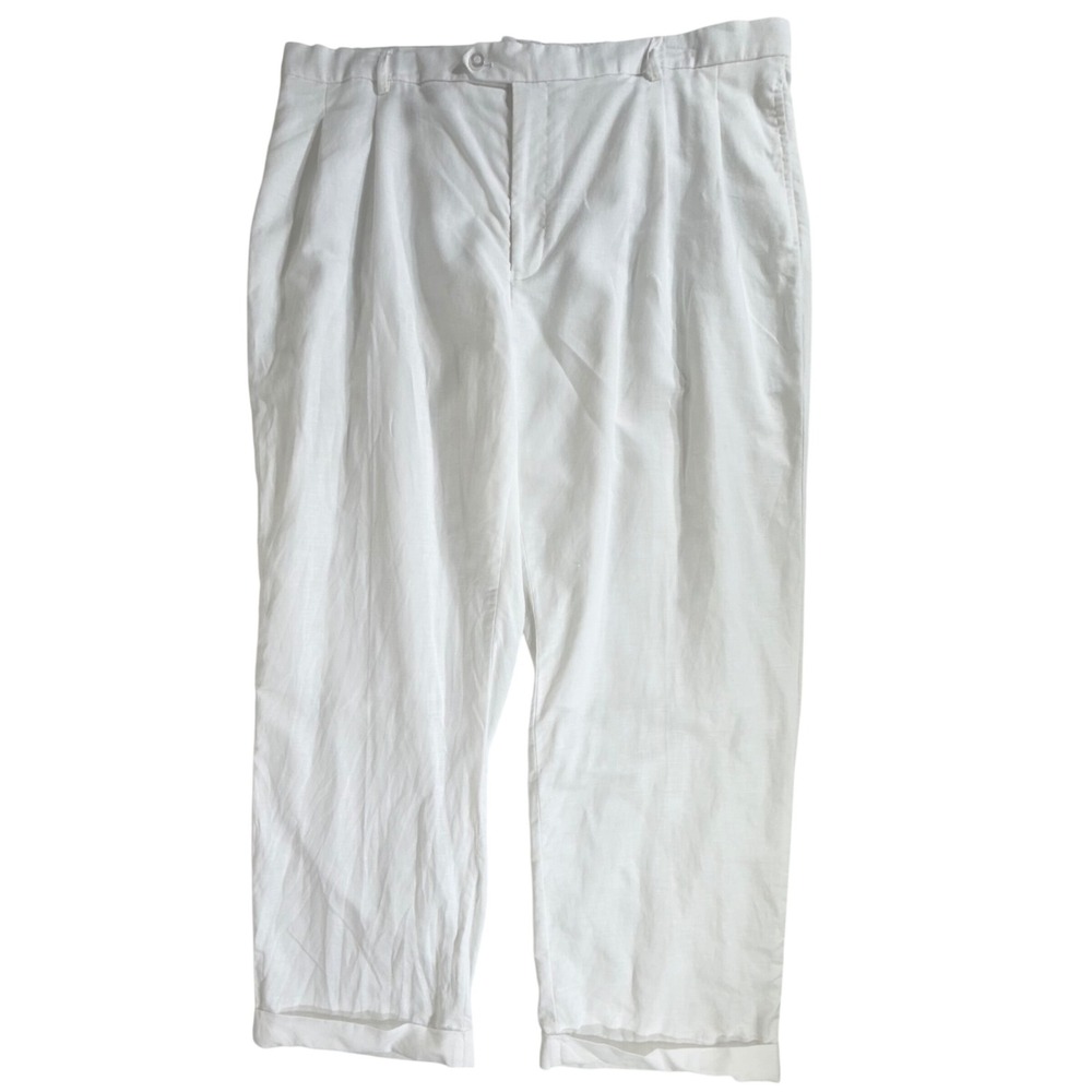 Giorgio‎ Inserti Linen Trousers 46 (fits 42x30.5) White Pleated Cuffed High Rise